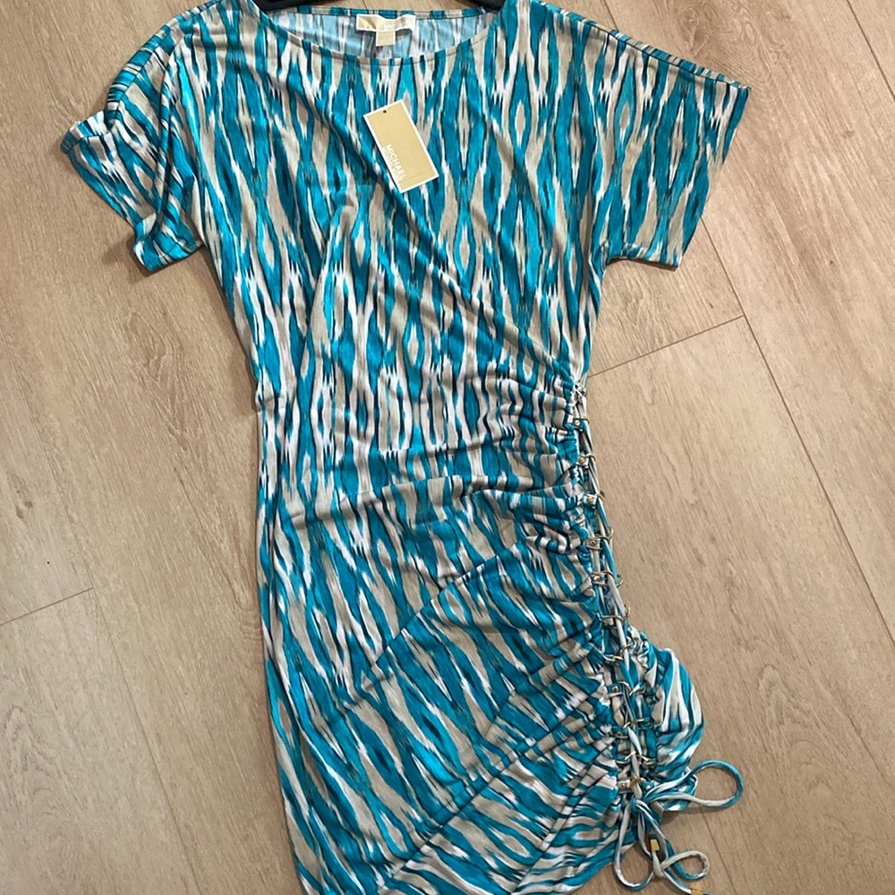 NWT MICHAEL Michael Kors blue and gray Asymmetrical Dress